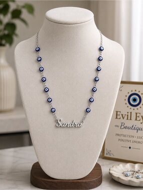 Blue Evil Eye Custom Name Necklace - Sandra
